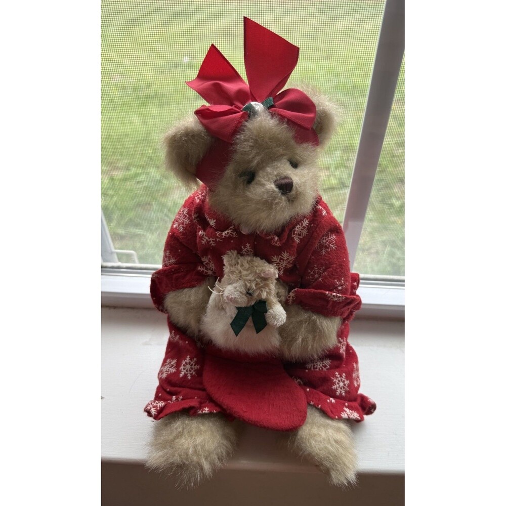 The Bearington Collection The Perfect Present Bear 14” Red Pajamas Christmas